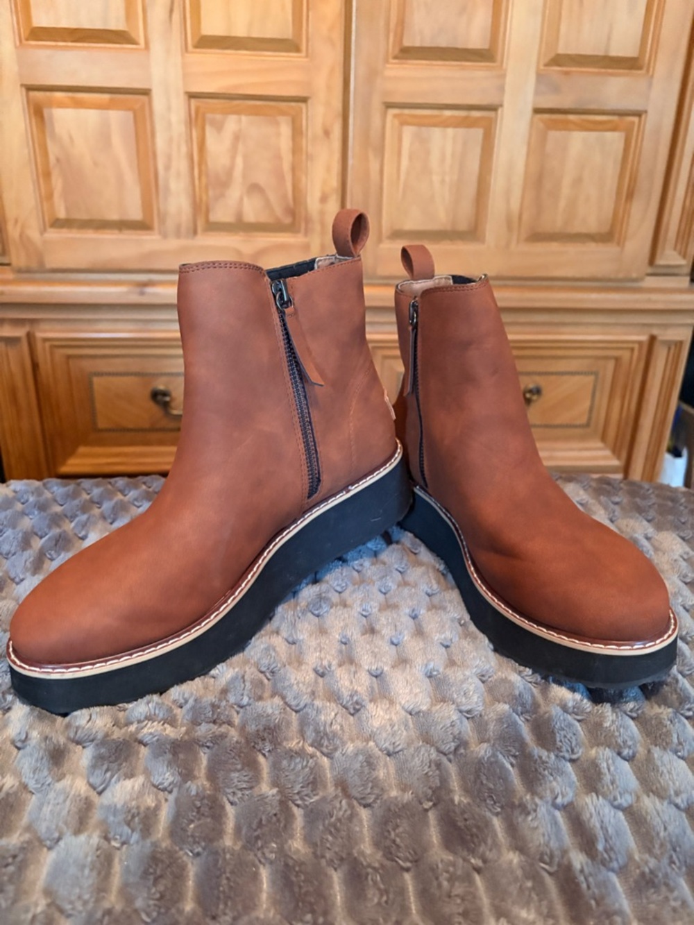 Yellow Box Brown Platform Combat Boots